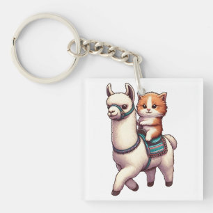 A Cudely Kitten Riding Fluffy Llama, Cat och Llama