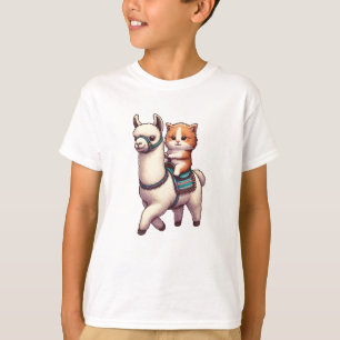 A Cudely Kitten Riding Fluffy Llama, Cat och Llama T Shirt