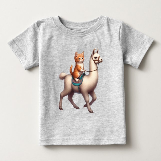 A Cudely Kitten Riding Fluffy Llama, Cat och Llama T Shirt (Framsida)