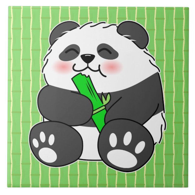 A Cute Baby Panda Eating Bamboo Stalk Kakelplatta (Framsidan)