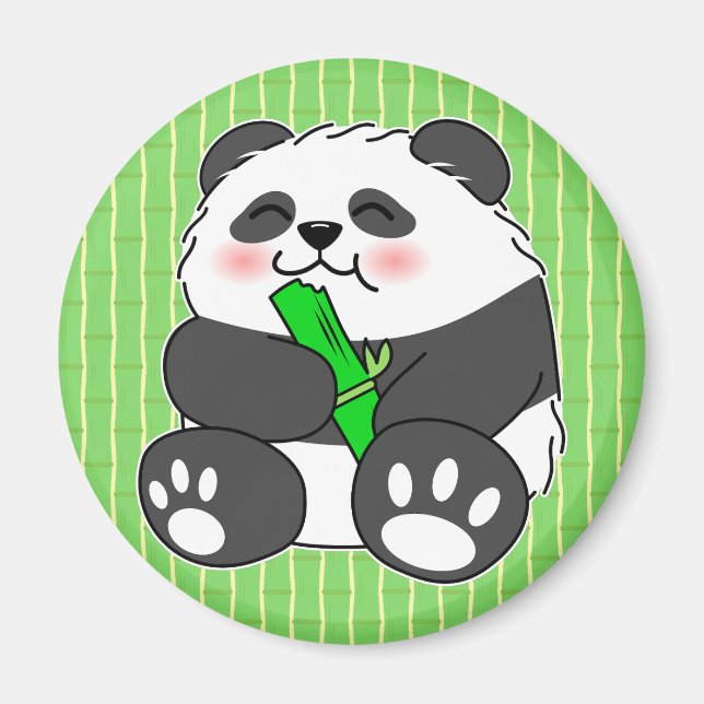 A Cute Baby Panda Eating Bamboo Stalk Magnet (Framsidan)