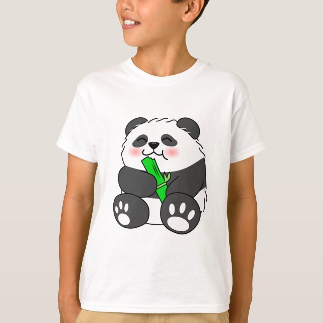 A Cute Baby Panda Eating Bamboo Stalk T Shirt (Framsida)