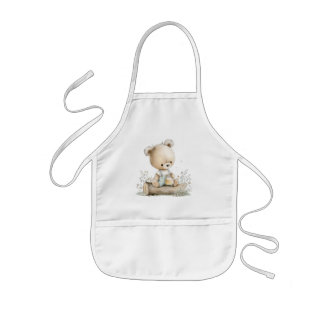 A cute bear on a log with a jar of honey barnförkläde