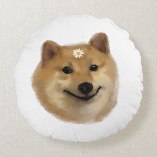 A Cute Cheds Shiba Inu Round Pillow Rund Kudde (Framsidan)