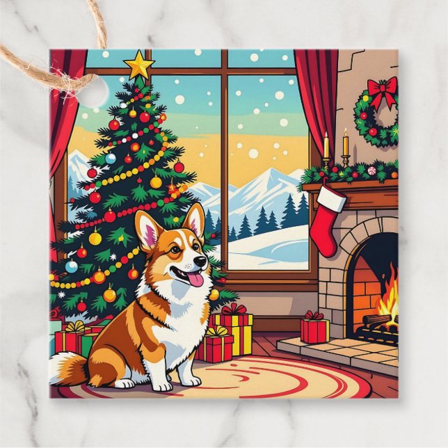 A Cute Festive Corgi Christmas Gåvor Etiketter (Framsida)