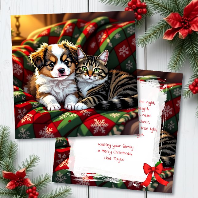 A Cute Festive Dog and Cat Personalized Christmas Julkort (Skapare uppladdad)