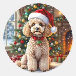 A Cute Festive Poodle Christmas   Runt Klistermärke