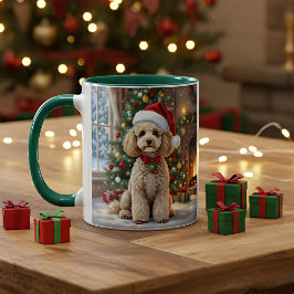 A Cute Festive Poodle Personalized Christmas  Mugg