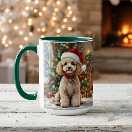 A Cute Festive Poodle Personalized Christmas  Mugg