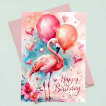 A Cute flamingo with ballons heart birthday 