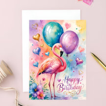 A Cute flamingo with ballons heart birthday 