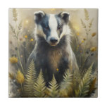 A Cute Forest Badger Kakelplatta<br><div class="desc">A badger in a forest of flowers</div>