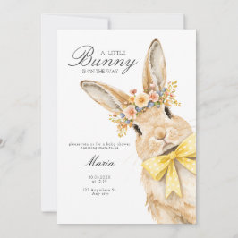 A cute little Floral Bunny Yellow Bow Baby Shower  Inbjudningar