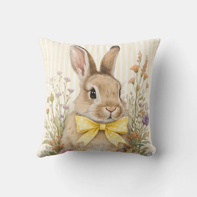 A cute little Floral Bunny Yellow Bow Baby Shower  Kudde (Baksida)
