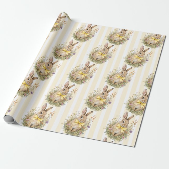 A cute little Floral Bunny Yellow Bow Baby Shower  Presentpapper (Utrullad)