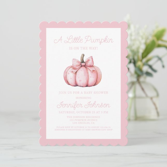 A Cute Little Pink Pumpkin Baby Shower Inbjudningar (Stående Fram)