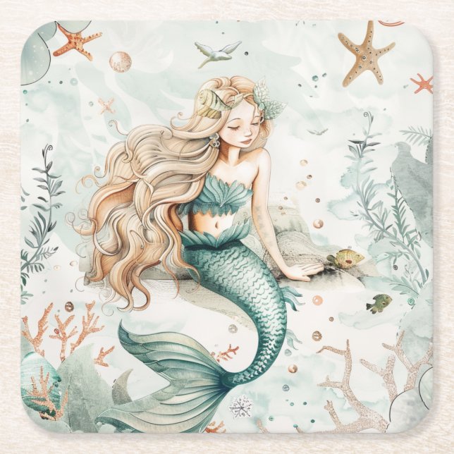 A Cute Mermaid Underlägg Papper Kvadrat (Framsidan)