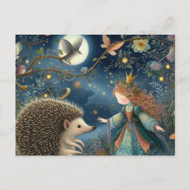 A Cute Princess och Hedgehog Fantasy Vykort (Framsida)