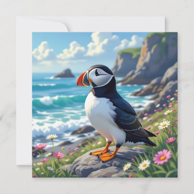 A Cute Puffin on Sea Shore Blank Anteckningskort (Framsida)