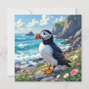 A Cute Puffin on Sea Shore Blank Anteckningskort