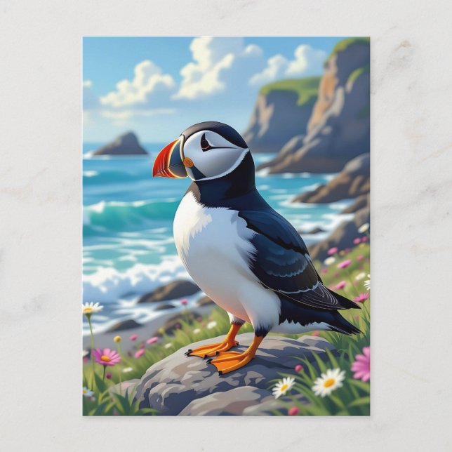 A Cute Puffin on the Sea Shore  Vykort (Framsida)