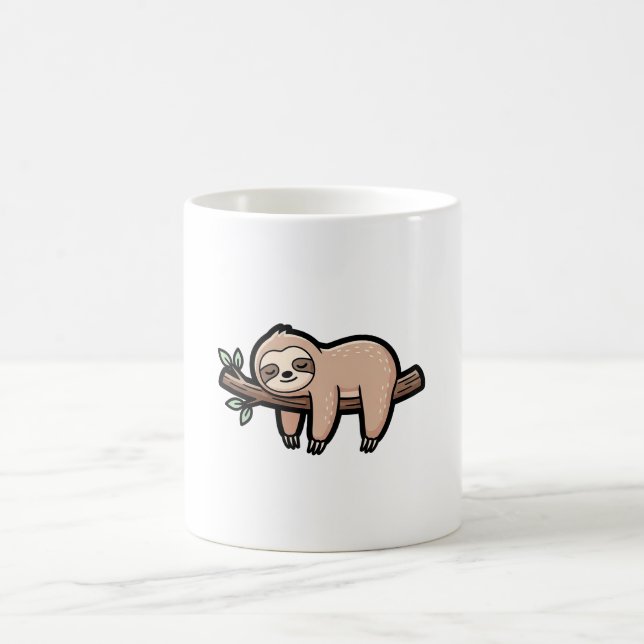 A cute sleepy sloth hanging from a branch, kawaii  kaffemugg (Center)