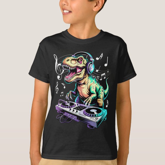 A Cute T-rex Playing Electronic Music Funny Dj Din T Shirt (Framsida)