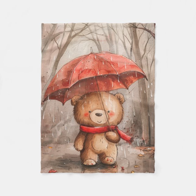 A Cute Teddy Bear in The Rain Fleecefilt (Framsidan)