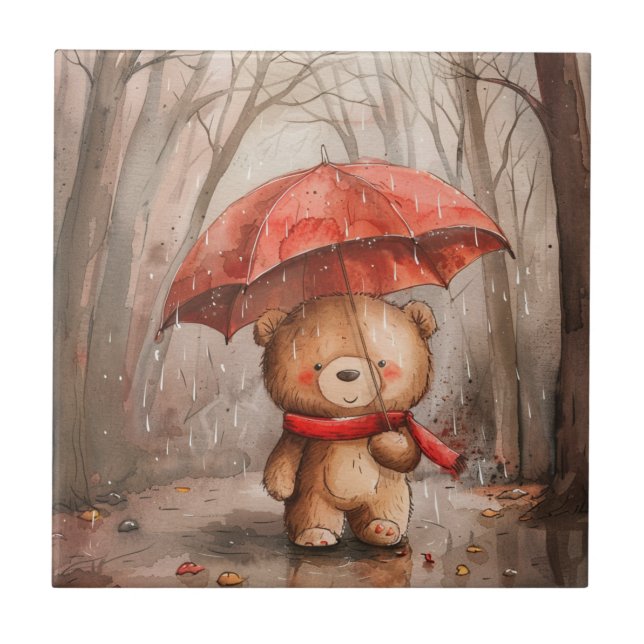 A Cute Teddy Bear in The Rain Kakelplatta (Framsidan)