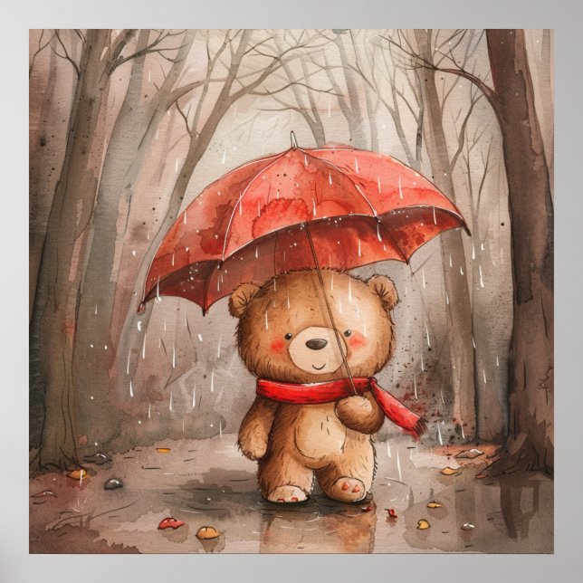 A Cute Teddy Bear in The Rain Poster (Framsidan)