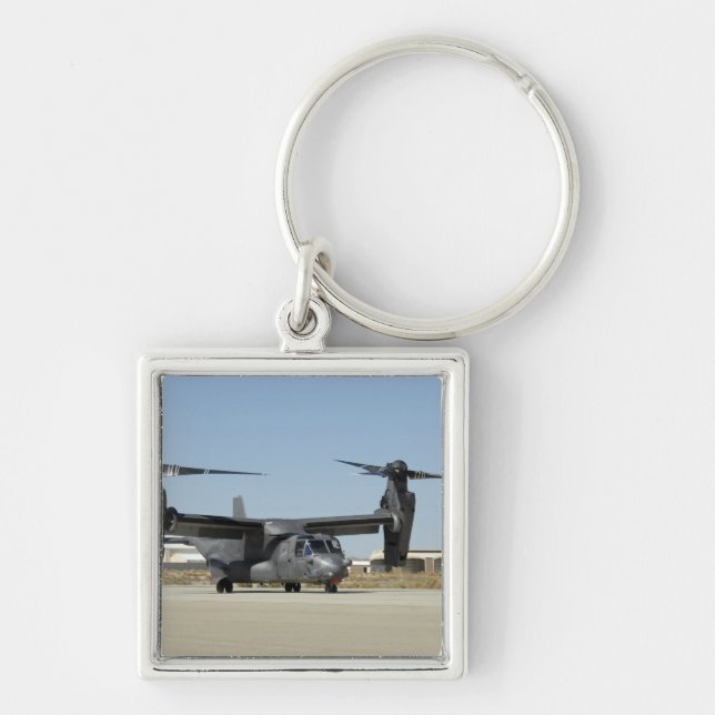 A CV-22 Osprey förbereder start Fyrkantig Silverfärgad Nyckelring (Framsidan)