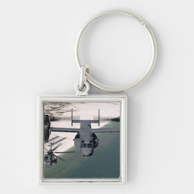 A CV-22 Osprey och MH-53 Pave Low Fyrkantig Silverfärgad Nyckelring (Framsidan)