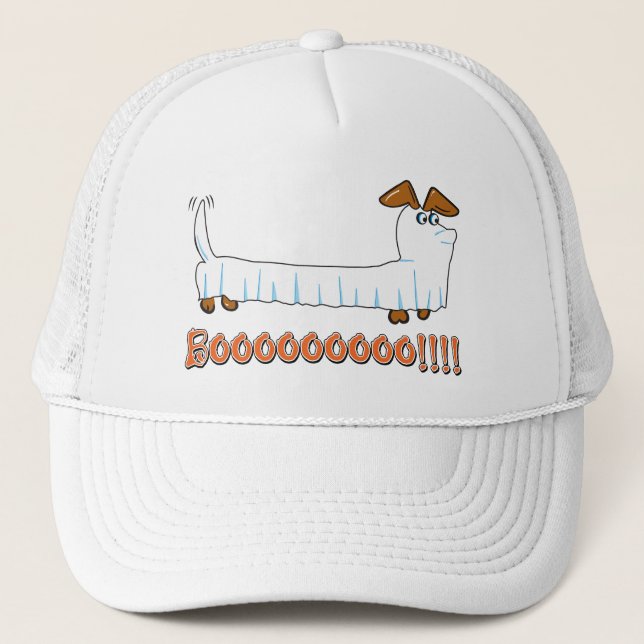 A Dachshund i Lakan som Ghost för Halloween Keps (Framsida)