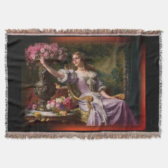 A Dam i en Lilac-säng med blommor Filt (Framsidan)