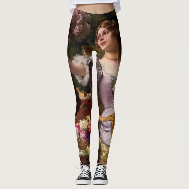 A Dam i en Lilac-säng med blommor Leggings (Framsida)