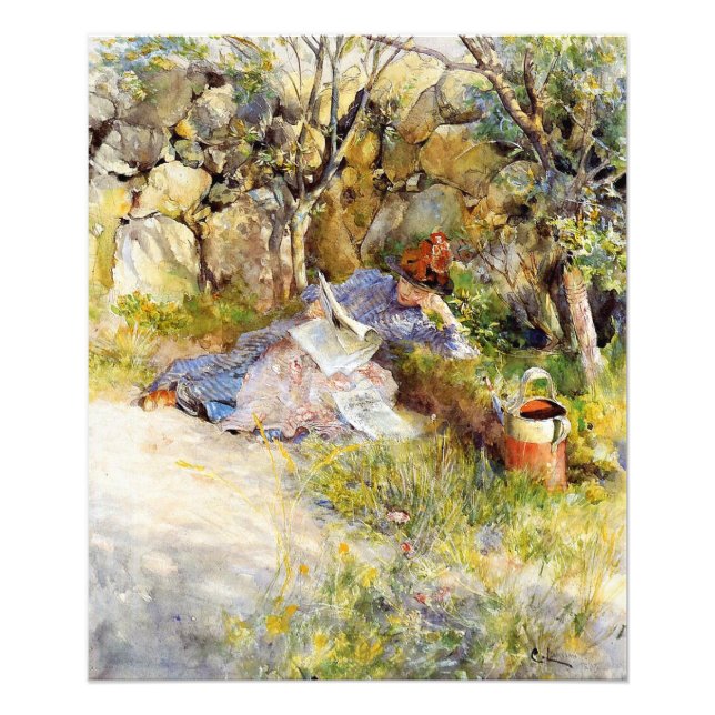 A Dam Läsa en tidning Fototryck (Framsidan)