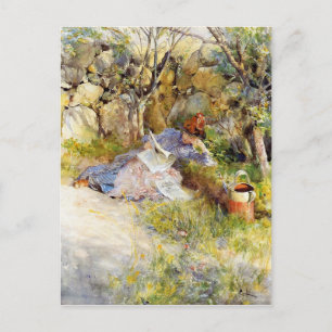 A Dam Läsa en tidning Vykort