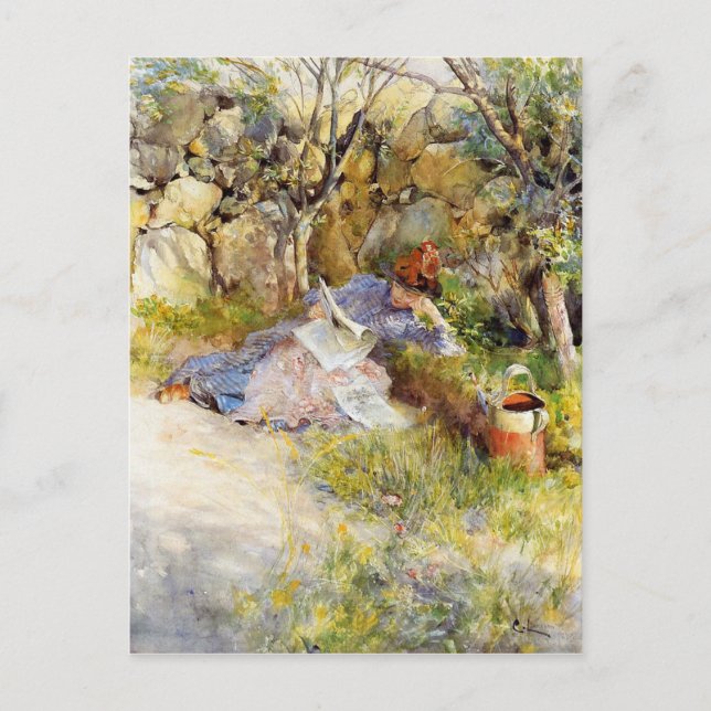 A Dam Läsa en tidning Vykort (Framsida)