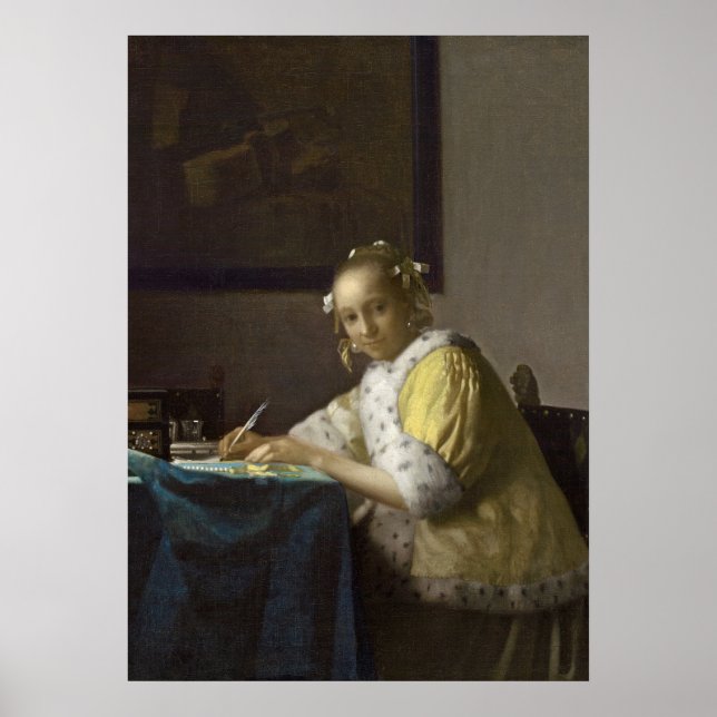 A Dam Writing, c. 1665 (olja på canvas) Poster (Framsidan)