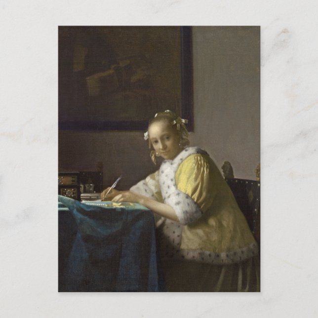 A Dam Writing, c. 1665 (olja på canvas) Vykort (Framsida)