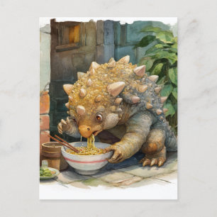 A Dino Eating Ramen Vykort