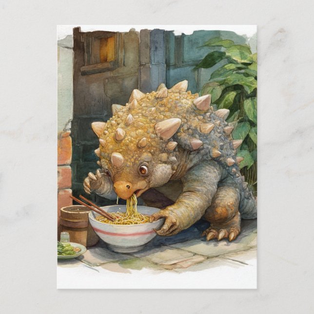 A Dino Eating Ramen Vykort (Framsida)