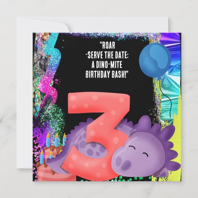 A Dinosaur 3:e födelsedagen Party Spara Datumet (Framsida)