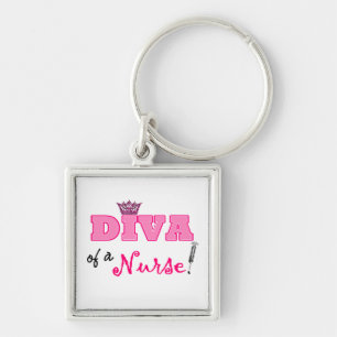 "A Diva of a Nurse" Keychain Fyrkantig Silverfärgad Nyckelring