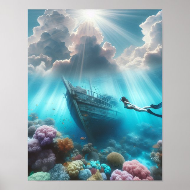 A diver finds a ship wrecked in the reef poster (Framsidan)