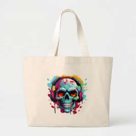 A DJ POP ART SKULL Large Tote Bag Jumbo Tygkasse