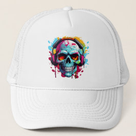 A DJ POP ART SKULL Trucker Hat Keps