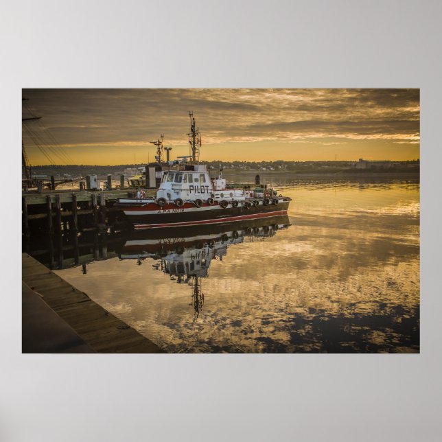 A Docked Pilot Boat at Sunrise Halifax, NS Poster (Framsidan)