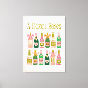 A Dozen Rosés Rosa Champagne Flaskor Vin Pub Canvastryck