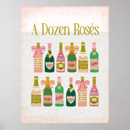 A Dozen Rosés Rosa Champagne Flaskor Vin Pub Poster